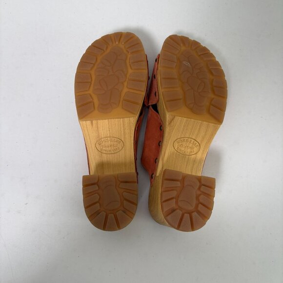 Kork Ease Tatum Leather Wooden Block Heel Slip On Sandal Size 8 Orange Clogs - Picture 7 of 10